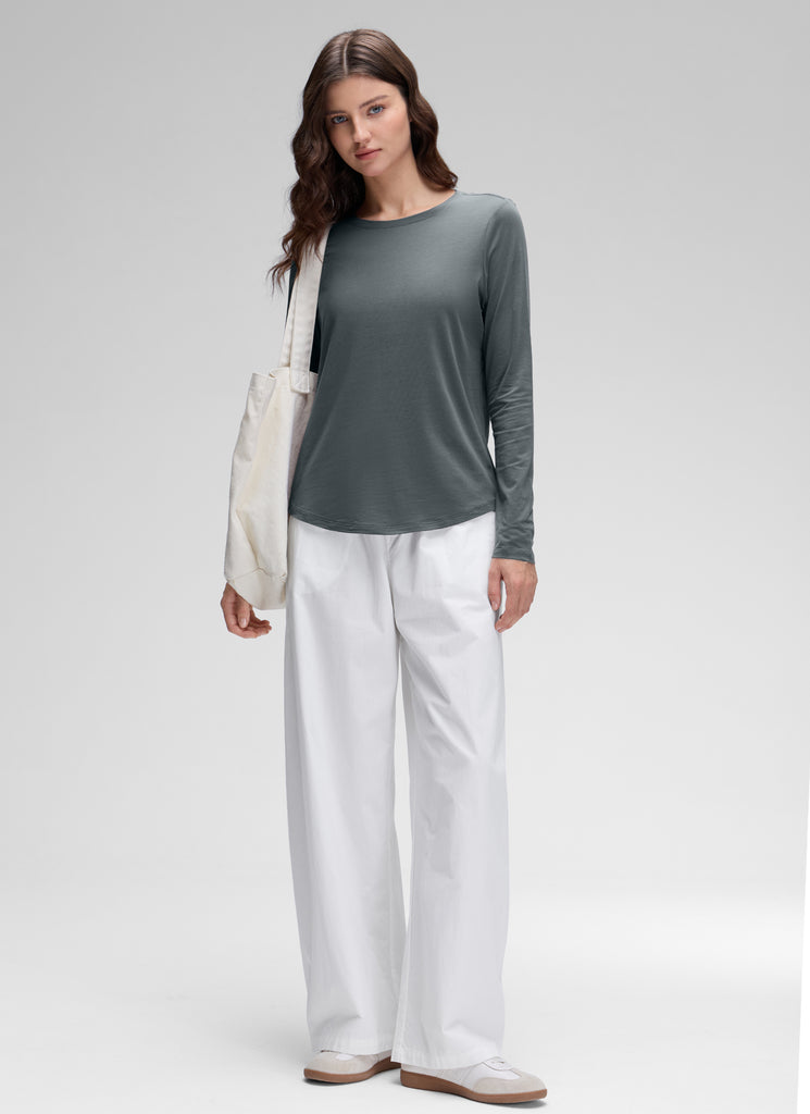 CRZ YOGA Women's Yoga Classic Fit Tops Pima Cotton Workout Long Sleeve Cinnamon Ash