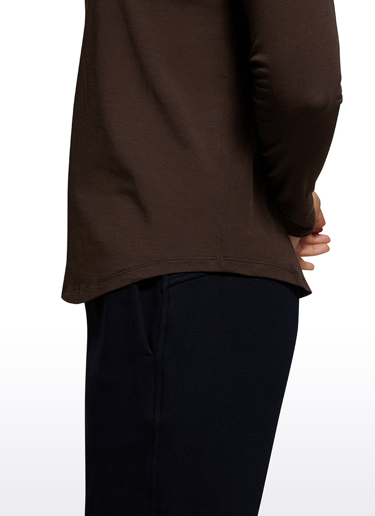 CRZ YOGA Women's Yoga Classic Fit Tops Pima Cotton Workout Long Sleeve Lava Smoke Grey