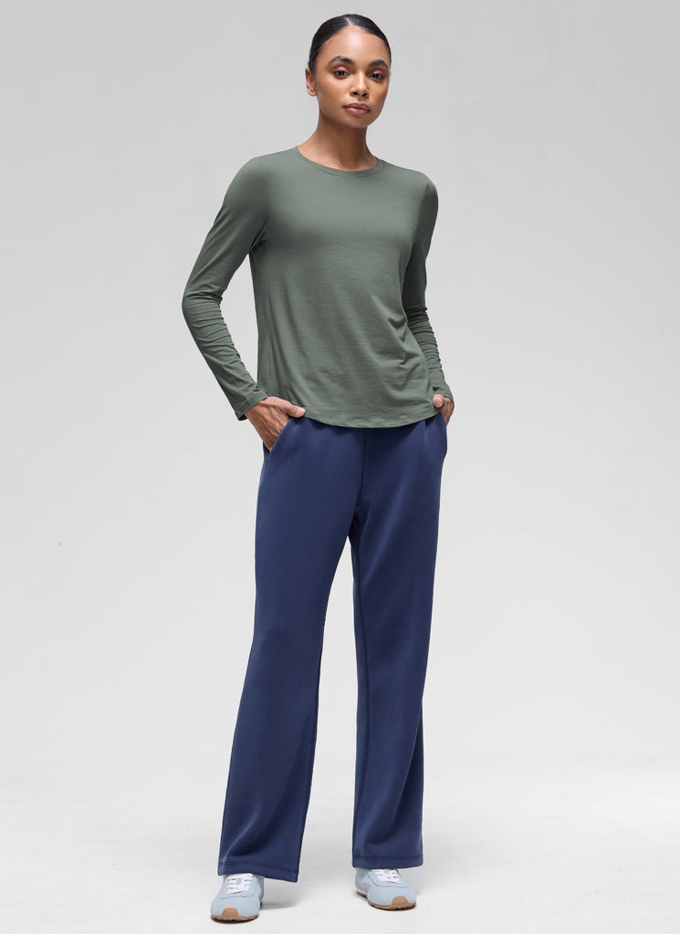 CRZ YOGA Women's Yoga Classic Fit Tops Pima Cotton Workout Long Sleeve Lava Smoke Grey