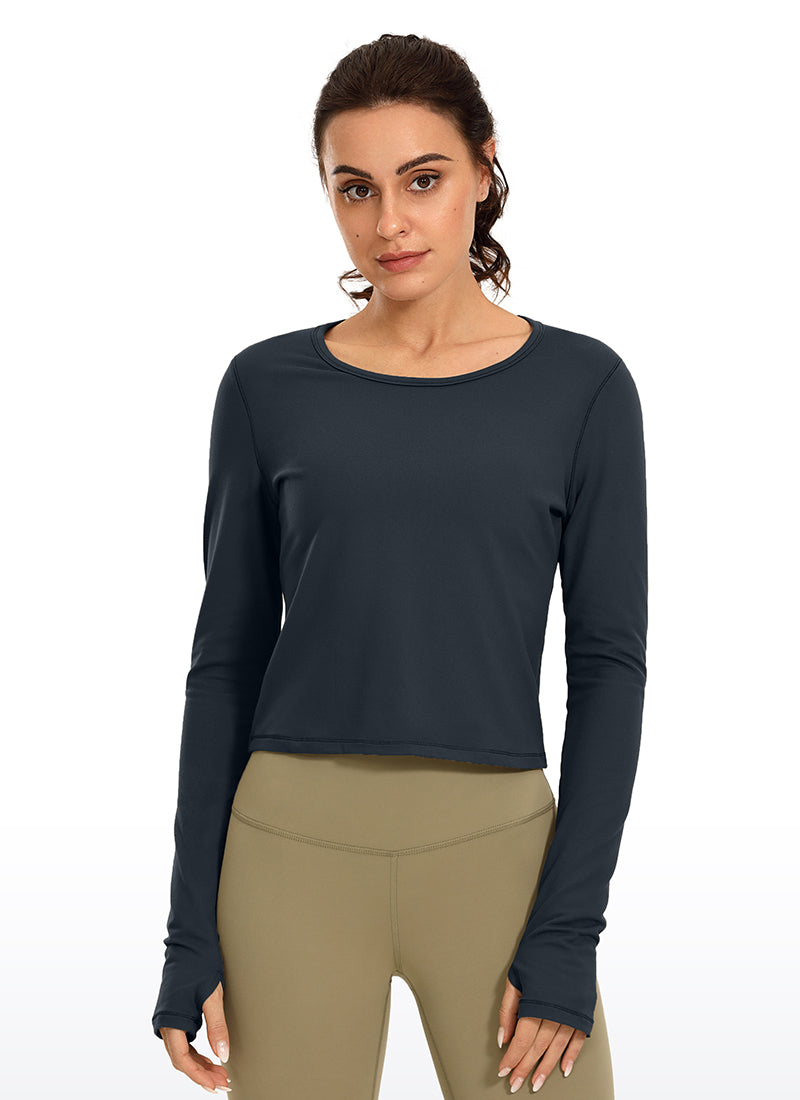 Brushed Long Sleeve with Thumbholes Cropped