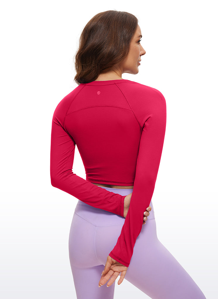 CRZ YOGA Women's Run Train Slim Fit Tops Brushed Long Sleeves Cropped Light grayish blue