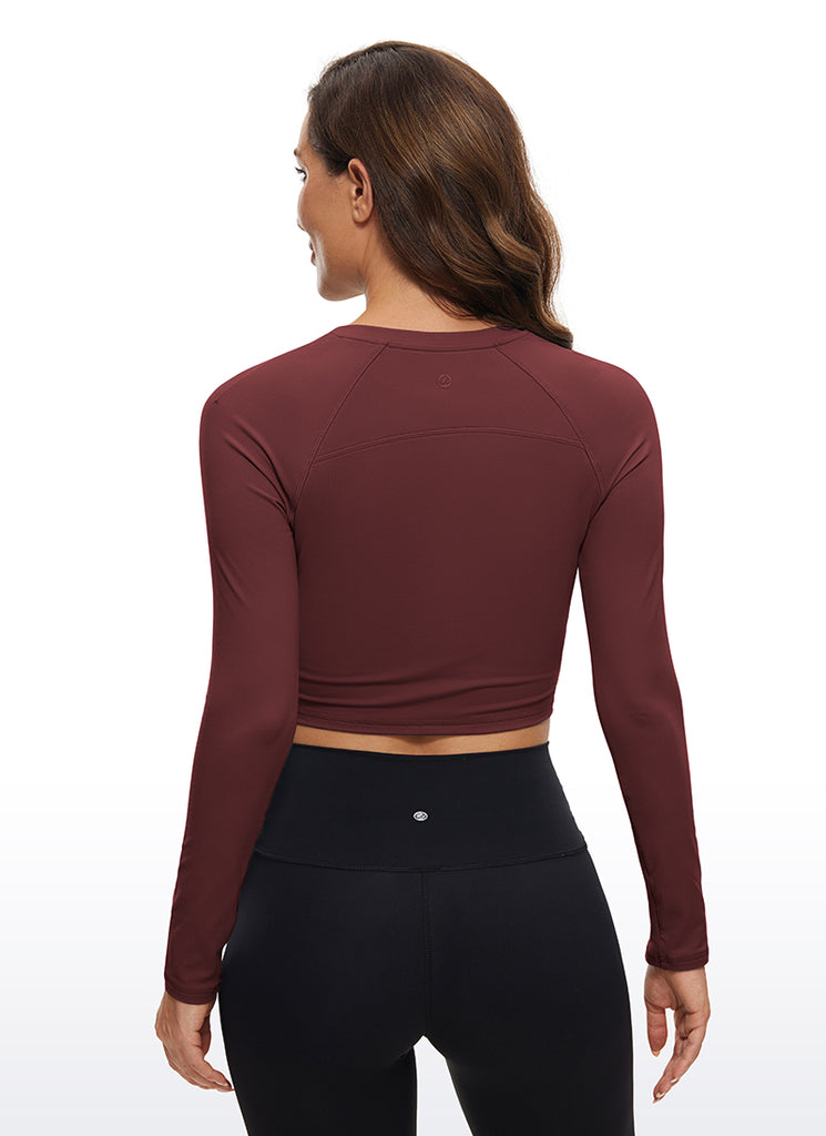 CRZ YOGA Women's Run Train Slim Fit Tops Brushed Long Sleeves Cropped Light grayish blue