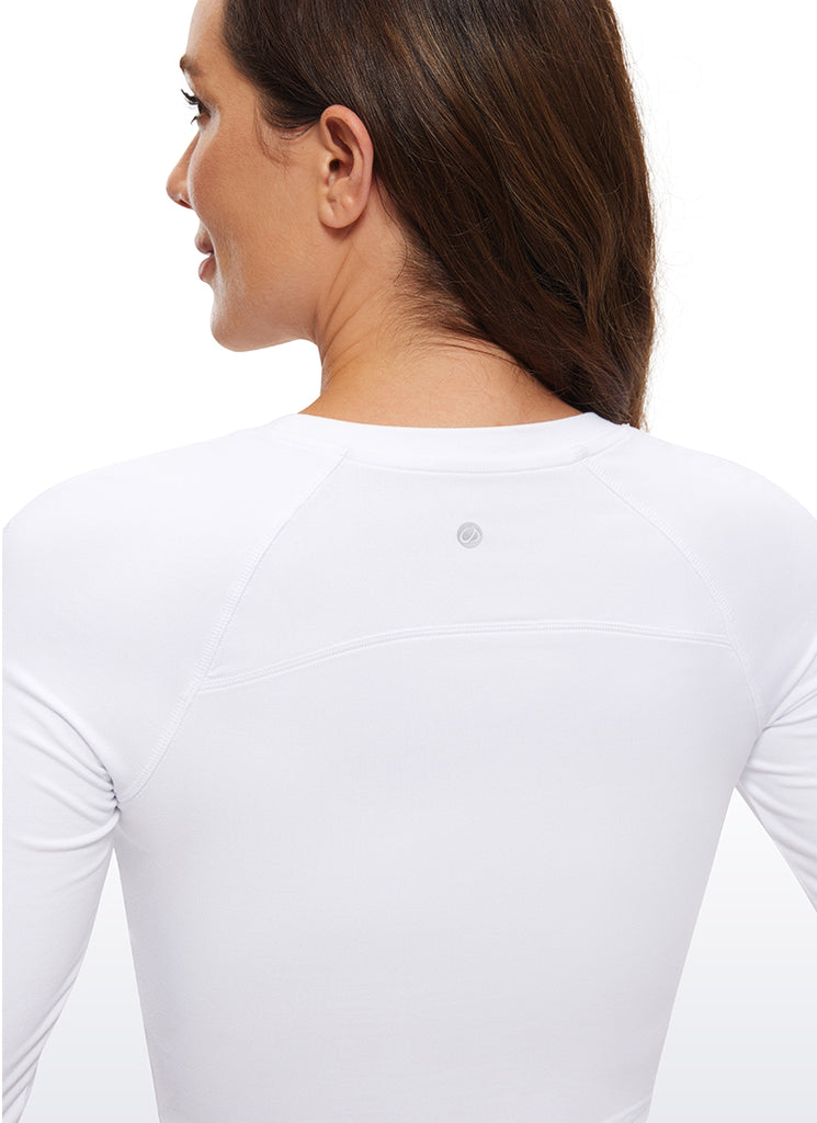 CRZ YOGA Women's Run Train Slim Fit Tops Brushed Long Sleeves Cropped White