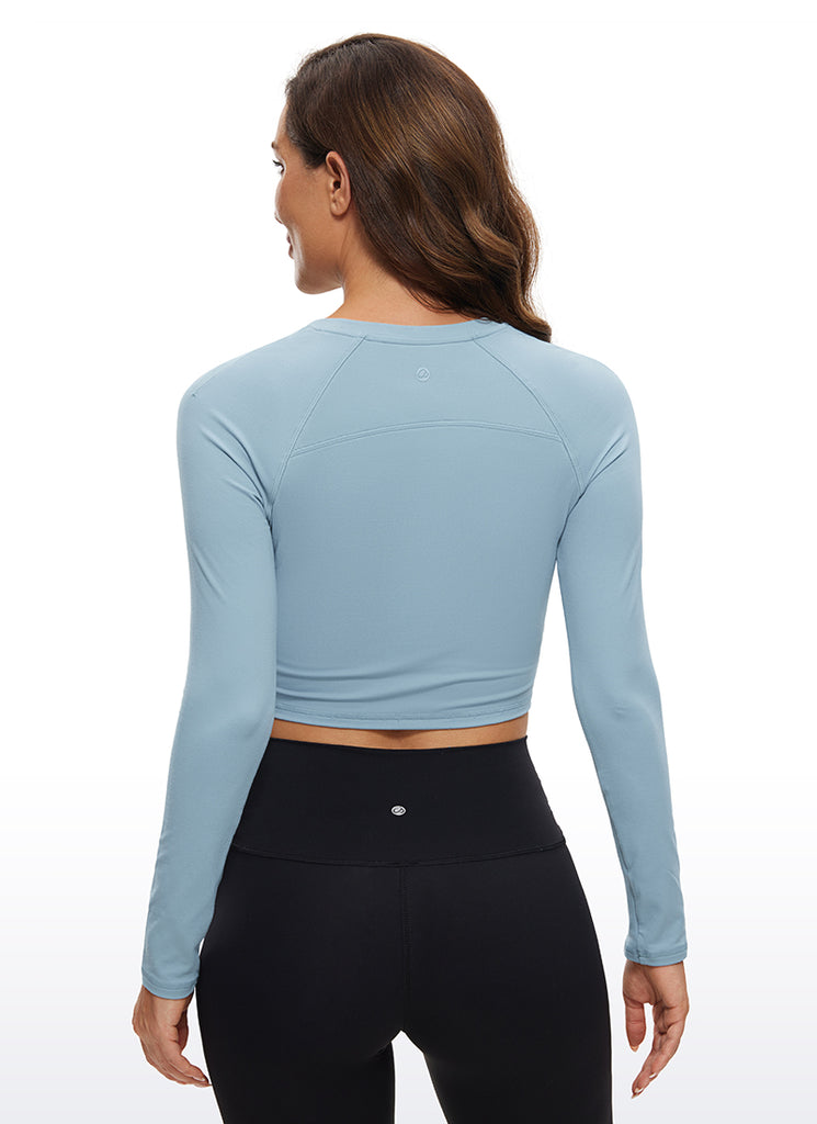 CRZ YOGA Women's Run Train Slim Fit Tops Brushed Long Sleeves Cropped Dew Pink