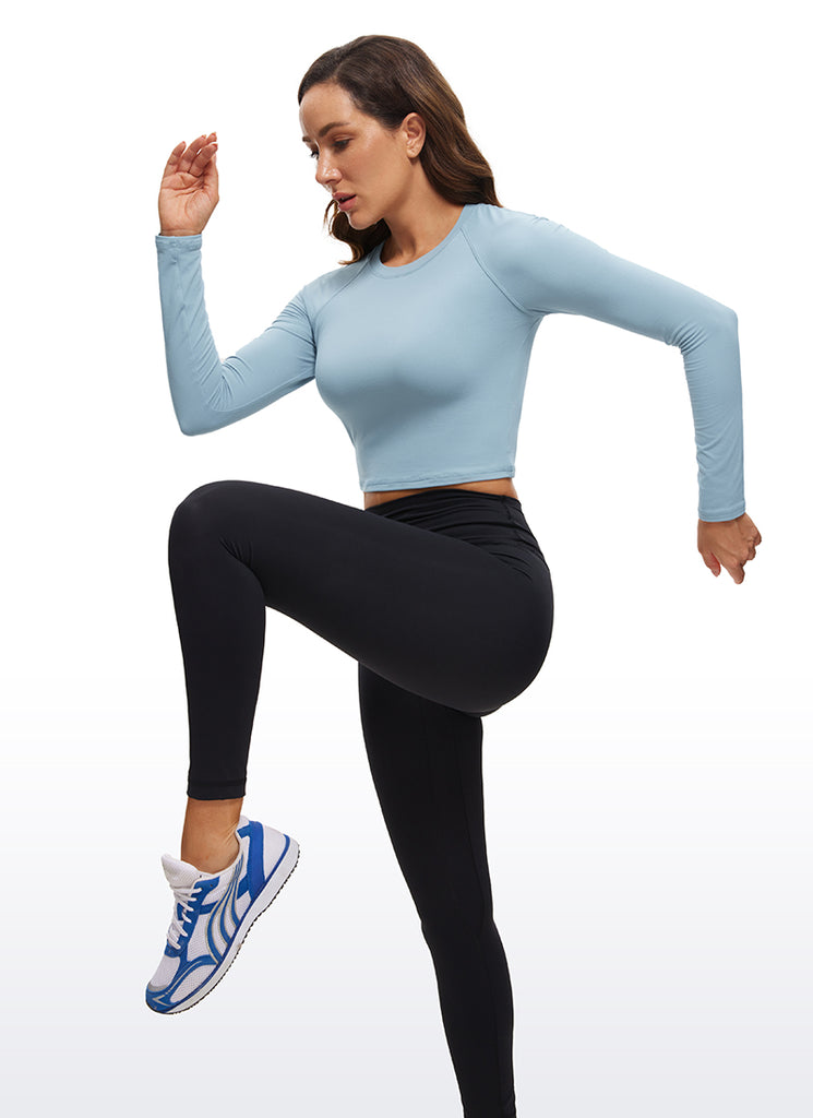 CRZ YOGA Women's Run Train Slim Fit Tops Brushed Long Sleeves Cropped Dew Pink
