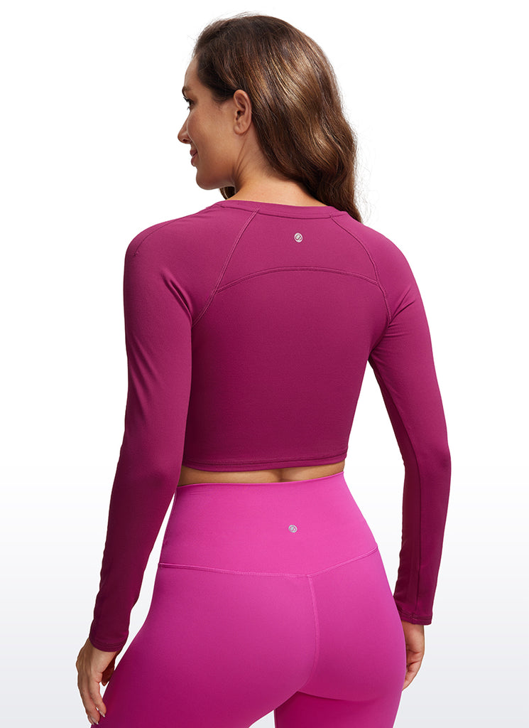 CRZ YOGA Women's Run Train Slim Fit Tops Brushed Long Sleeves Cropped Dew Pink