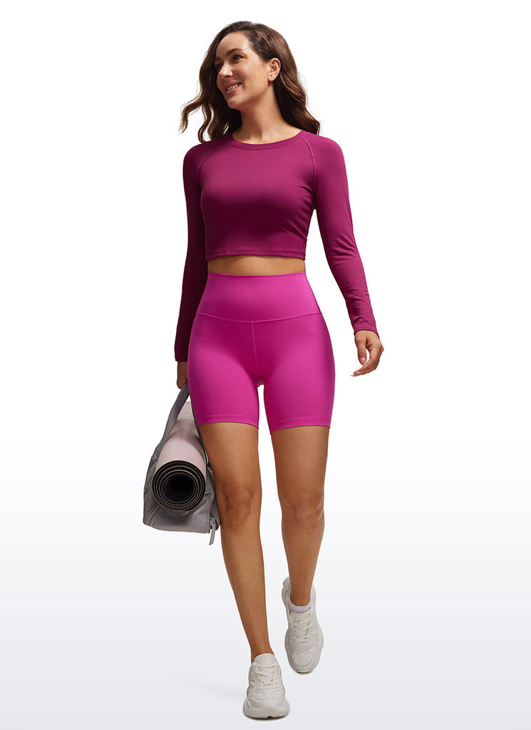 CRZ YOGA Women's Run Train Slim Fit Tops Brushed Long Sleeves Cropped Dew Pink