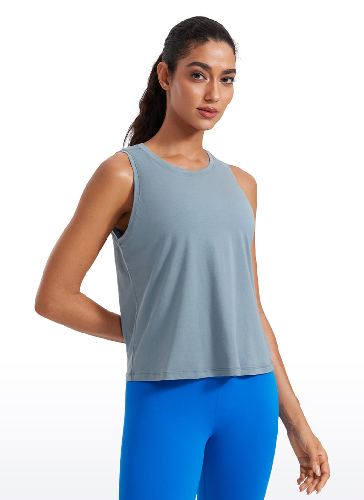CRZ YOGA Women's Yoga Loose Fit Tops Pima Cotton Crop Tank Round Neck purple gray