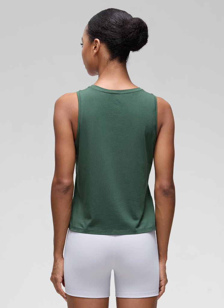 CRZ YOGA Women's Yoga Loose Fit Tops Pima Cotton Crop Tank Round Neck Graphite Green