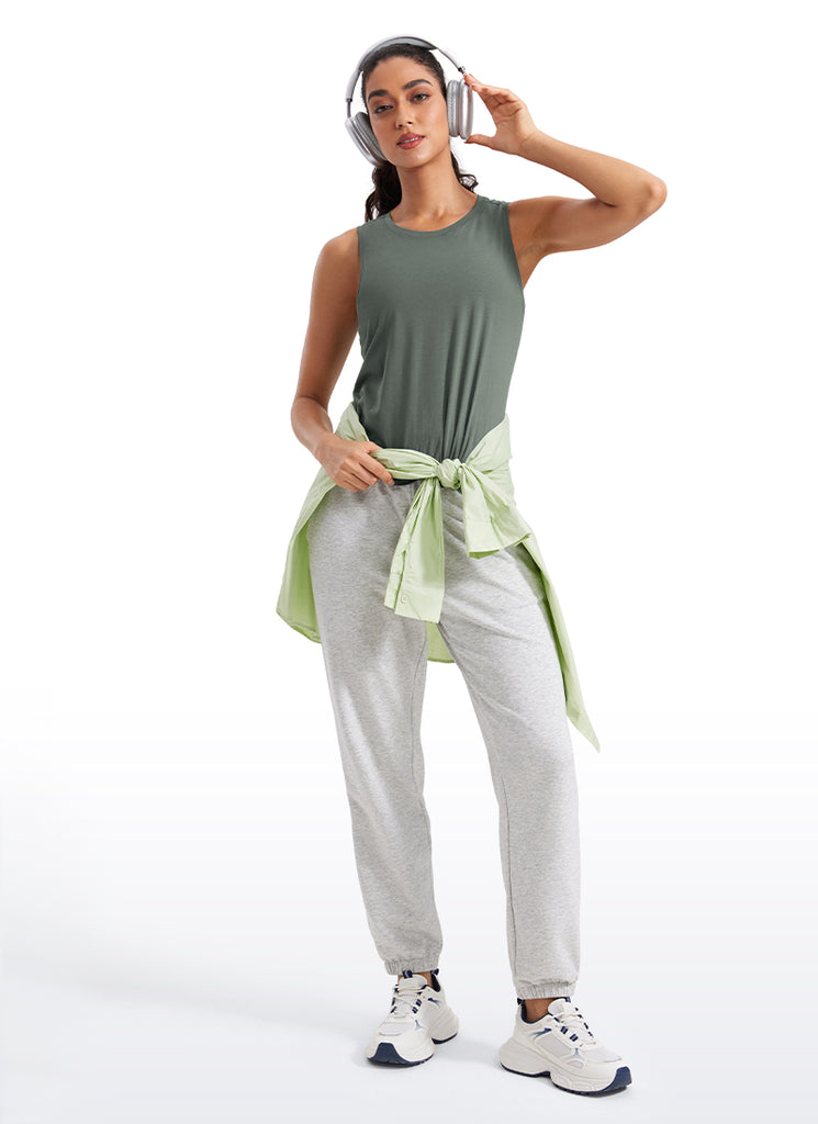 CRZ YOGA Women's Yoga Loose Fit Tops Pima Cotton Crop Tank Round Neck Belgian Blue