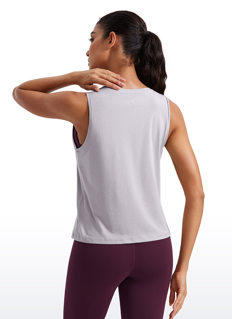 CRZ YOGA Women's Yoga Loose Fit Tops Pima Cotton Crop Tank Round Neck Iced Iris