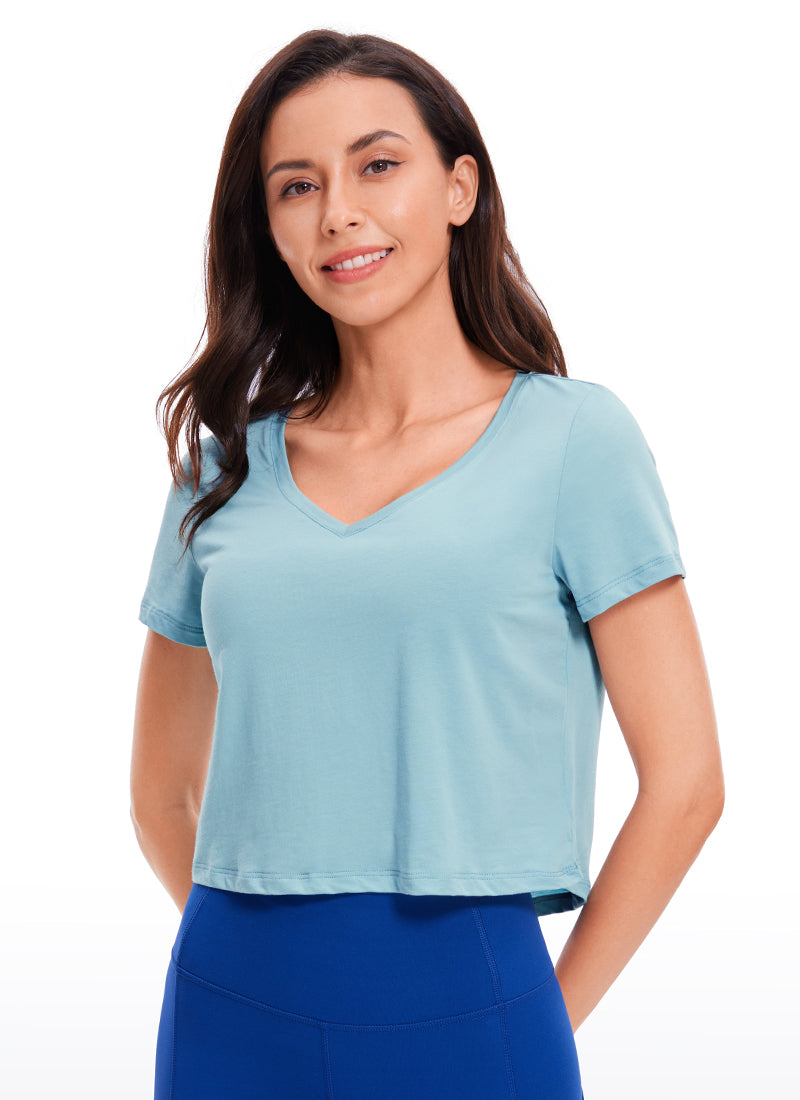 Pima Cotton Short Sleeve Cropped  V-neckline