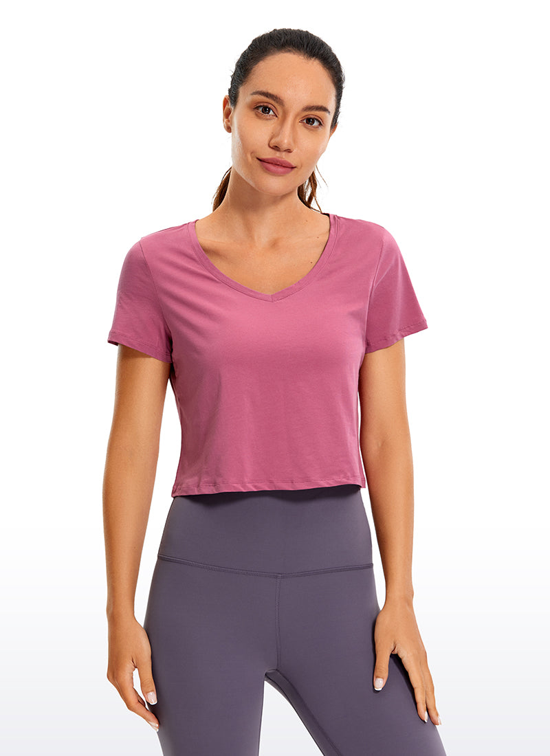 Pima Cotton Short Sleeve Cropped  V-neckline