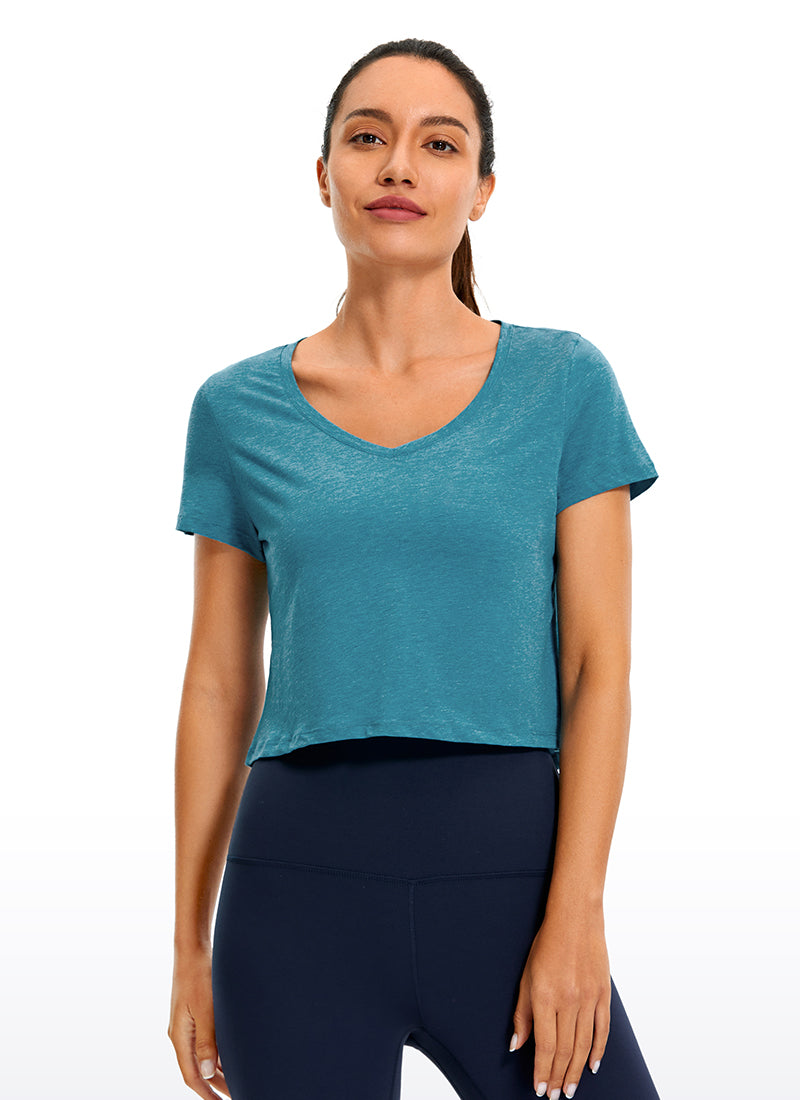 Pima Cotton Short Sleeve Cropped  V-neckline