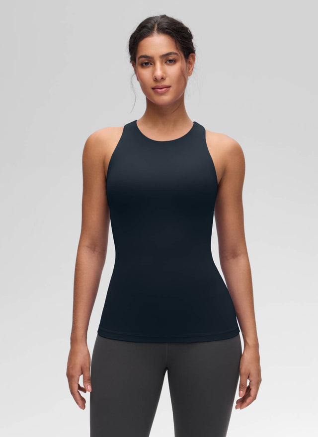 CRZ YOGA Women's Yoga Slim Fit Top Butterluxe Tank Racerback High Neck True Navy