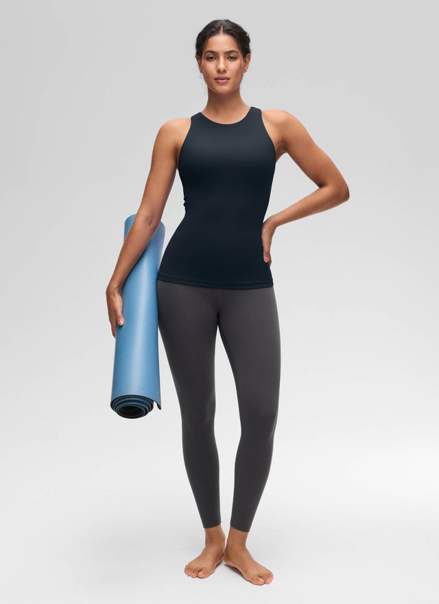 CRZ YOGA Women's Yoga Slim Fit Top Butterluxe Tank Racerback High Neck True Navy