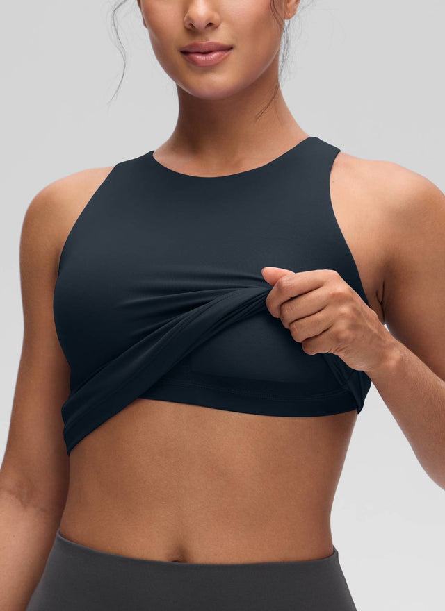 CRZ YOGA Women's Yoga Slim Fit Top Butterluxe Tank Racerback High Neck True Navy @model_info:Carol