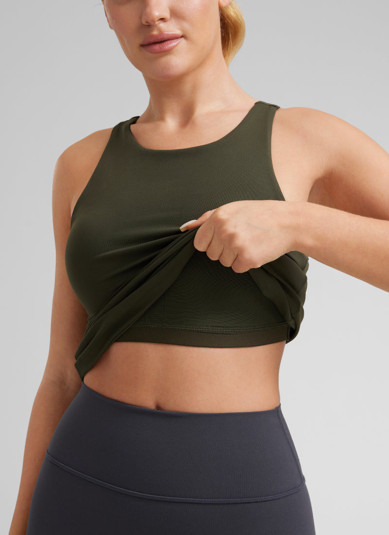 CRZ YOGA Women's Yoga Slim Fit Top Butterluxe Tank Racerback High Neck Olive Green @model_info:L