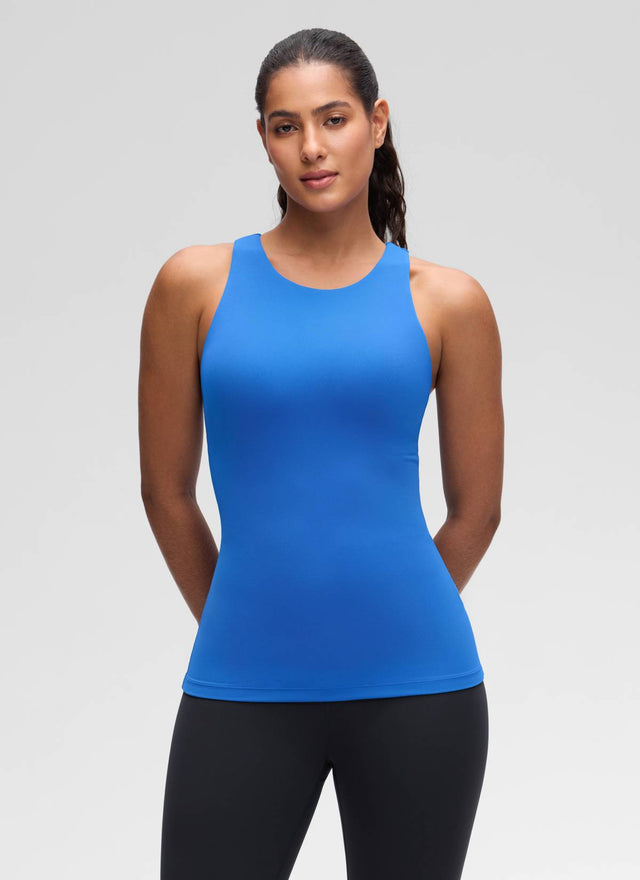 CRZ YOGA Women's Yoga Slim Fit Top Butterluxe Tank Racerback High Neck Sparkle Blue @model_info:Carol