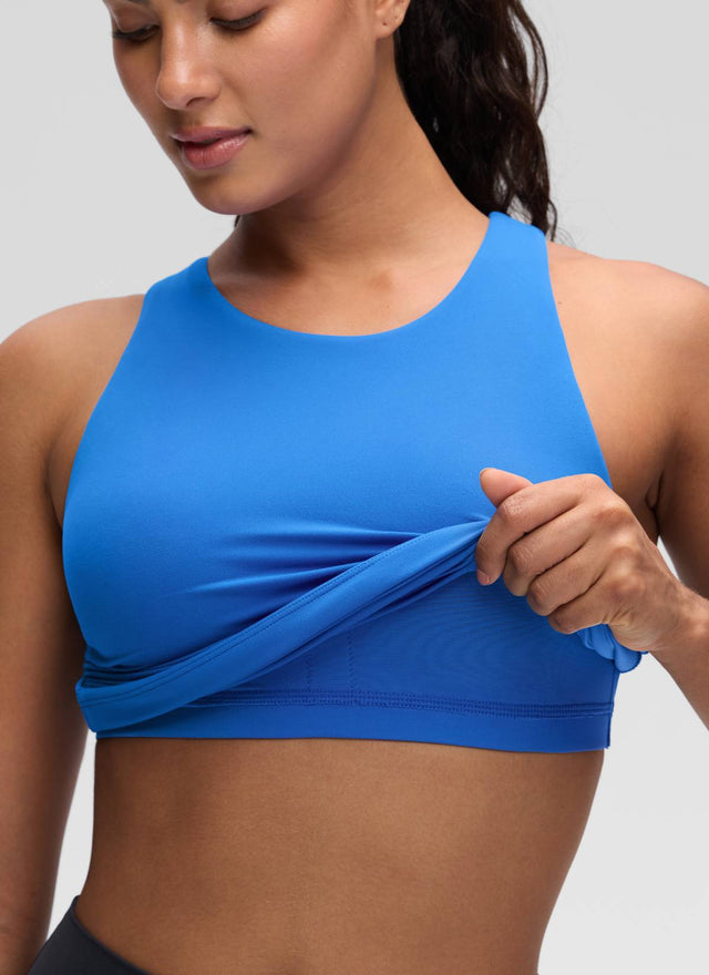 CRZ YOGA Women's Yoga Slim Fit Top Butterluxe Tank Racerback High Neck Sparkle Blue @model_info:Carol