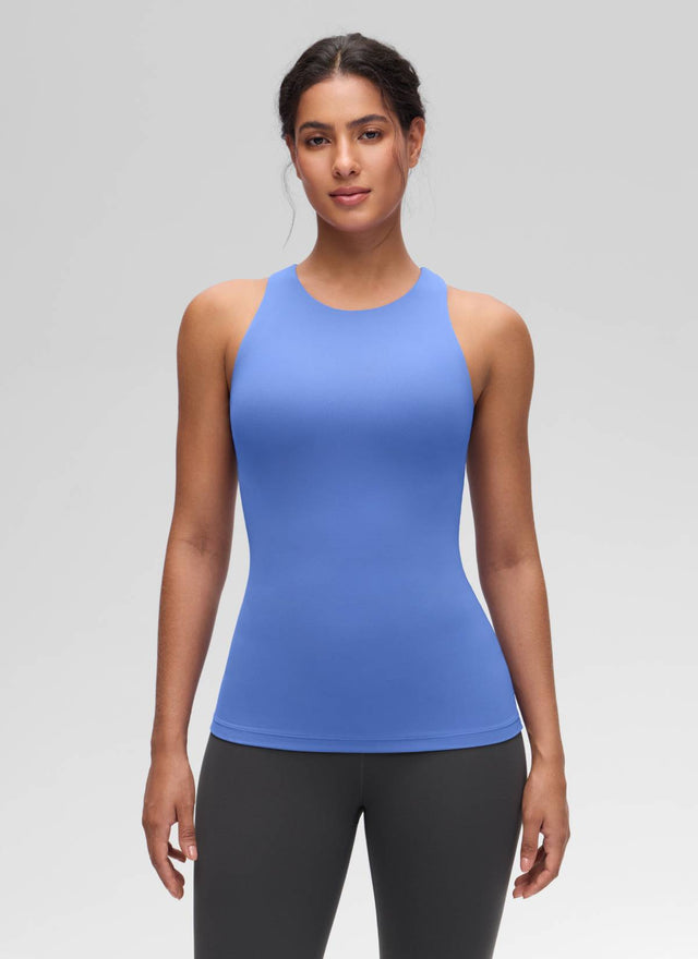 CRZ YOGA Women's Yoga Slim Fit Top Butterluxe Tank Racerback High Neck Wild Indigo