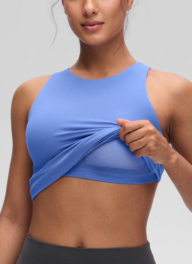 CRZ YOGA Women's Yoga Slim Fit Top Butterluxe Tank Racerback High Neck Wild Indigo @model_info:Carol