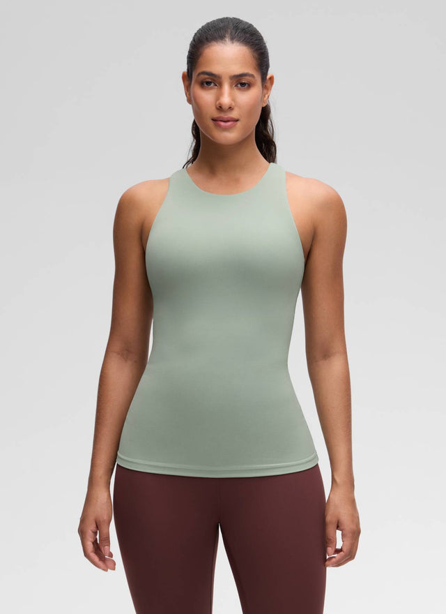 CRZ YOGA Women's Yoga Slim Fit Top Butterluxe Tank Racerback High Neck Green Palm Court @model_info:Carol