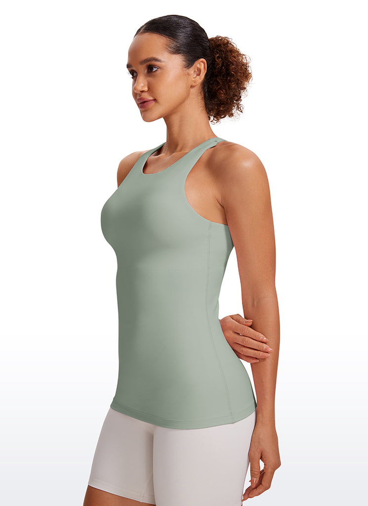 CRZ YOGA Women's Yoga Slim Fit Top Butterluxe Tank Racerback High Neck Green Palm Court