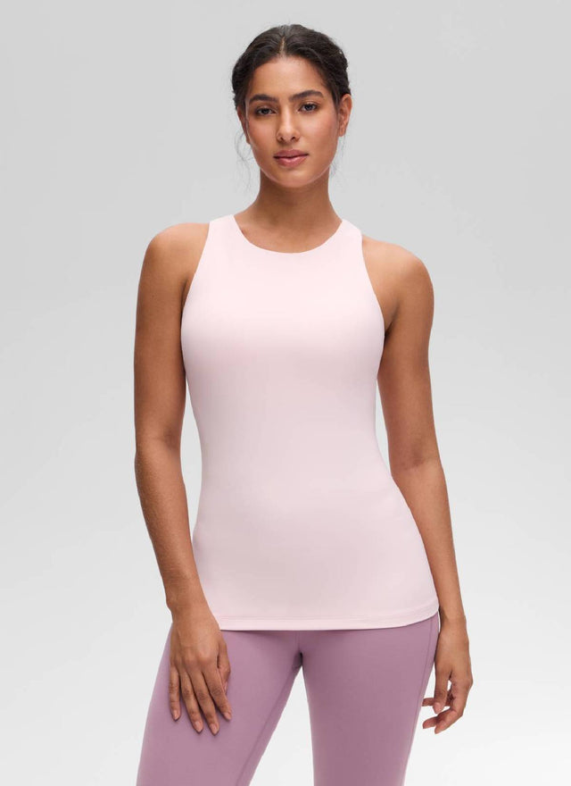 CRZ YOGA Women's Yoga Slim Fit Top Butterluxe Tank Racerback High Neck Strawberry Pink @model_info:Carol