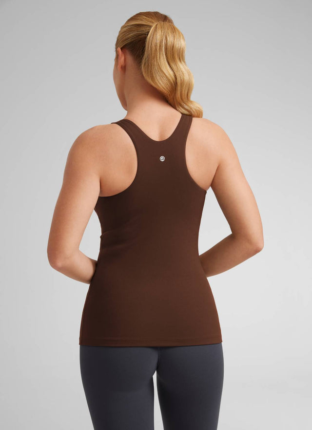 CRZ YOGA Women's Yoga Slim Fit Top Butterluxe Tank Racerback High Neck Lava Brown