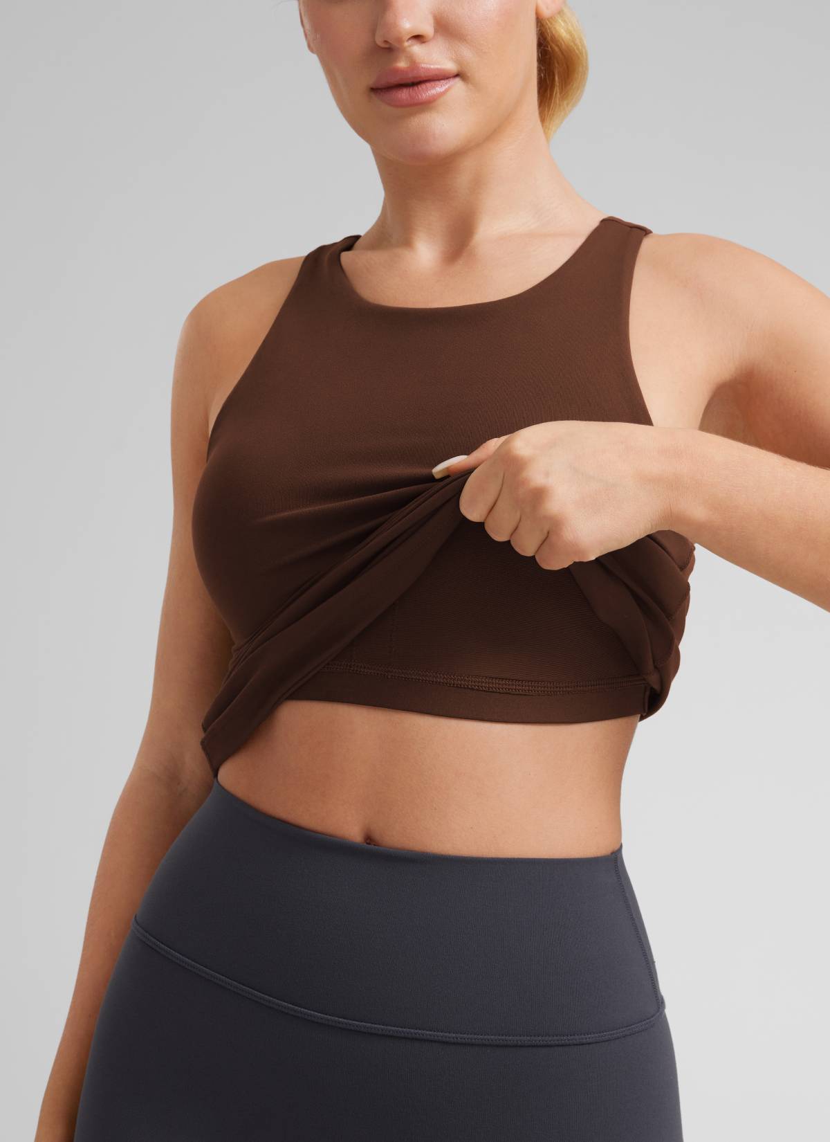CRZ YOGA Women's Yoga Slim Fit Top Butterluxe Tank Racerback High Neck Lava Brown @model_info:LIka