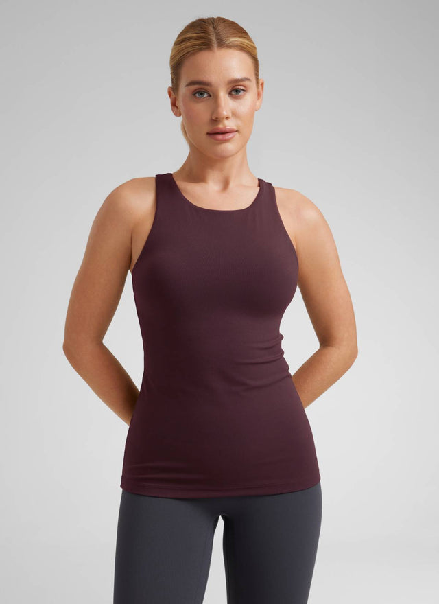 CRZ YOGA Women's Yoga Slim Fit Top Butterluxe Tank Racerback High Neck Ripe Plum @model_info:LIka