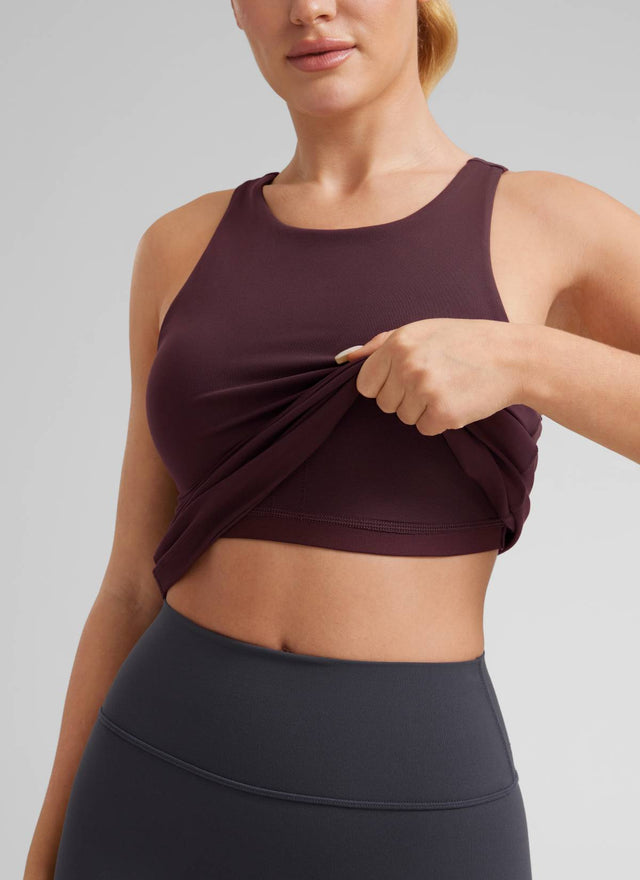 CRZ YOGA Women's Yoga Slim Fit Top Butterluxe Tank Racerback High Neck Ripe Plum @model_info:LIka