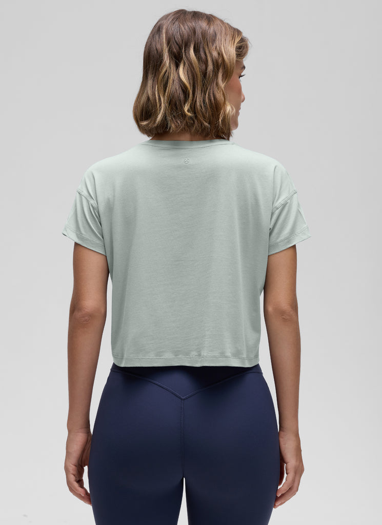 CRZ YOGA Women's Yoga Relaxed Fit Shirt Pima Cotton Crop Short Sleeves Soft Seagrass