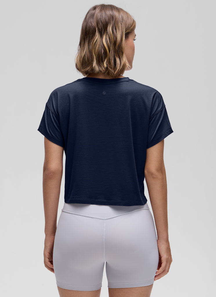 CRZ YOGA Women's Yoga Relaxed Fit Shirt Pima Cotton Crop Short Sleeves Tie Dye Smoke Ink