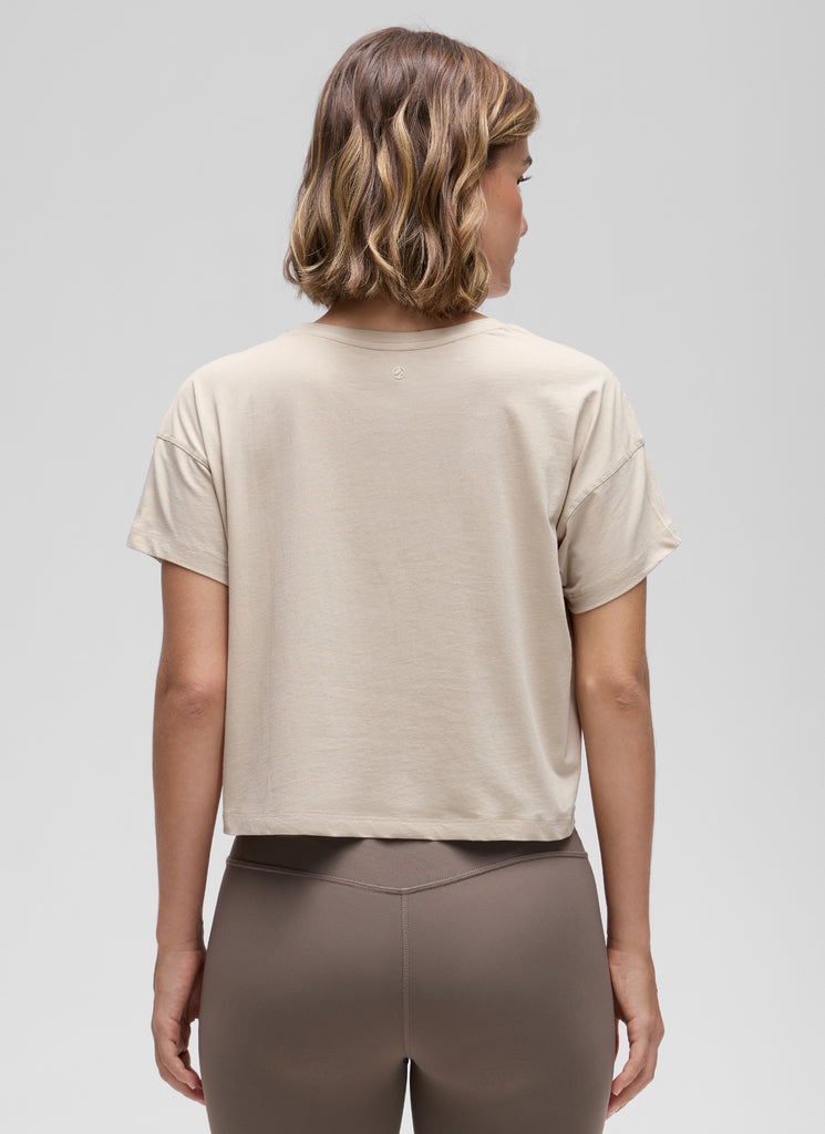 CRZ YOGA Women's Yoga Relaxed Fit Shirt Pima Cotton Crop Short Sleeves Strong Blue