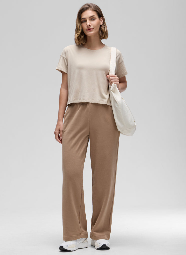 CRZ YOGA Women's Yoga Relaxed Fit Shirt Pima Cotton Crop Short Sleeves Smoky Blush