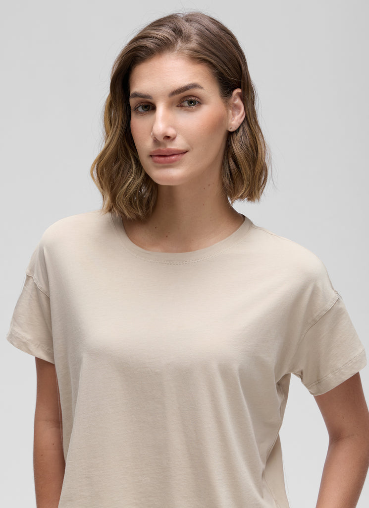 CRZ YOGA Women's Yoga Relaxed Fit Shirt Pima Cotton Crop Short Sleeves Strong Blue