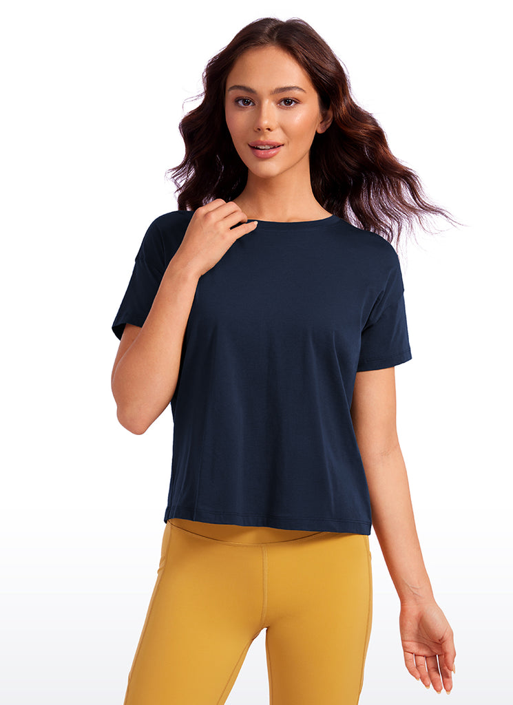 CRZ YOGA Women's Yoga Loose Fit Shirt Pima Cotton Short Sleeves Tie Dye Smoke Ink