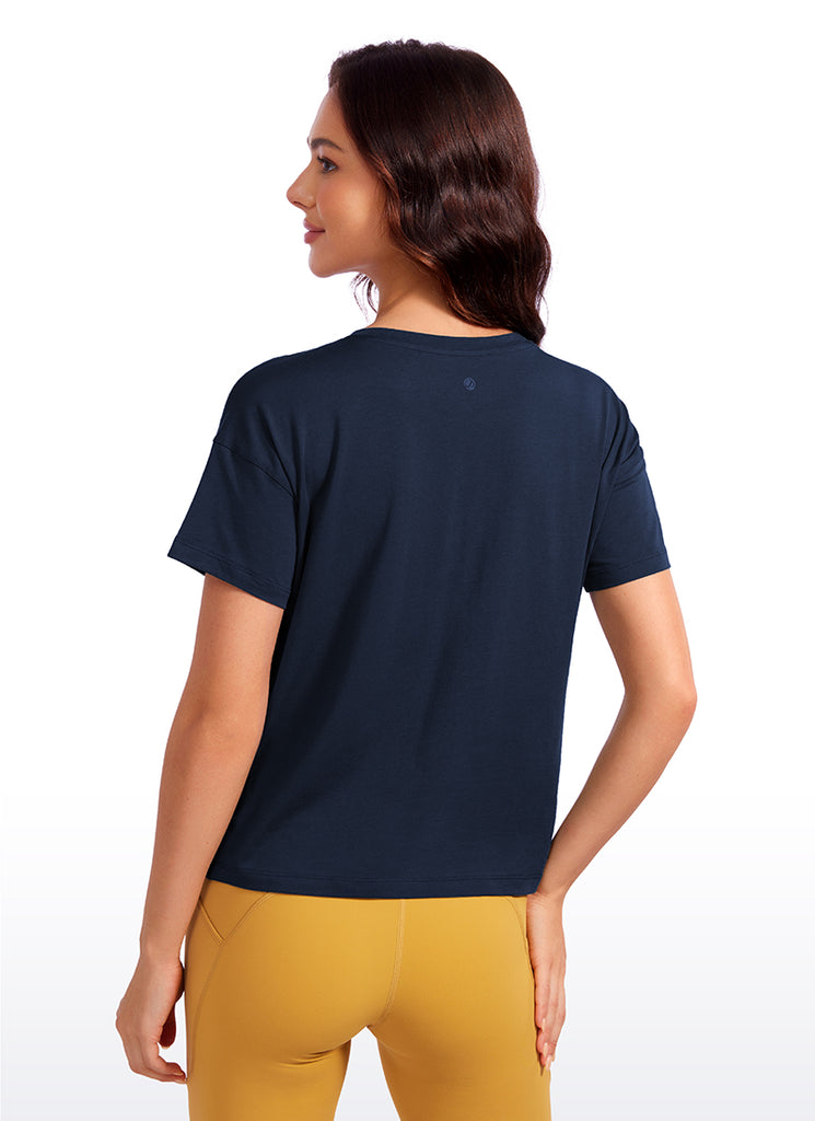 CRZ YOGA Women's Yoga Loose Fit Shirt Pima Cotton Short Sleeves Tie Dye Smoke Ink