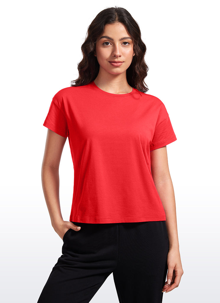 CRZ YOGA Women's Yoga Loose Fit Shirt Pima Cotton Short Sleeves Madagascar Blue