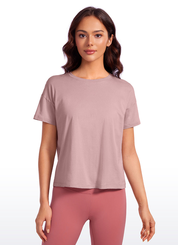 CRZ YOGA Women's Yoga Loose Fit Shirt Pima Cotton Short Sleeves Granita Pink