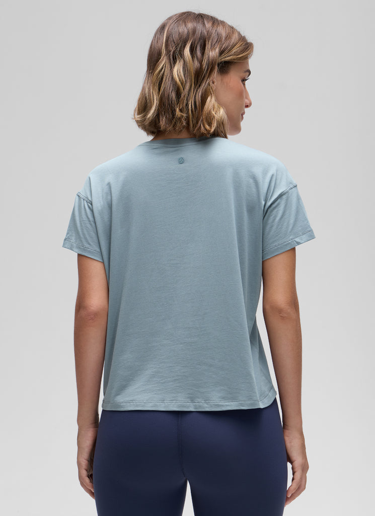 CRZ YOGA Women's Yoga Loose Fit Shirt Pima Cotton Short Sleeves Jade Grey
