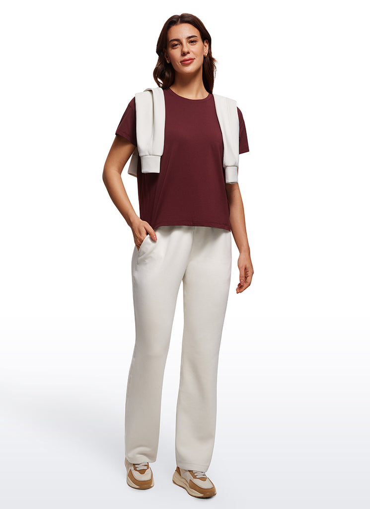 CRZ YOGA Women's Yoga Loose Fit Shirt Pima Cotton Short Sleeves True Navy