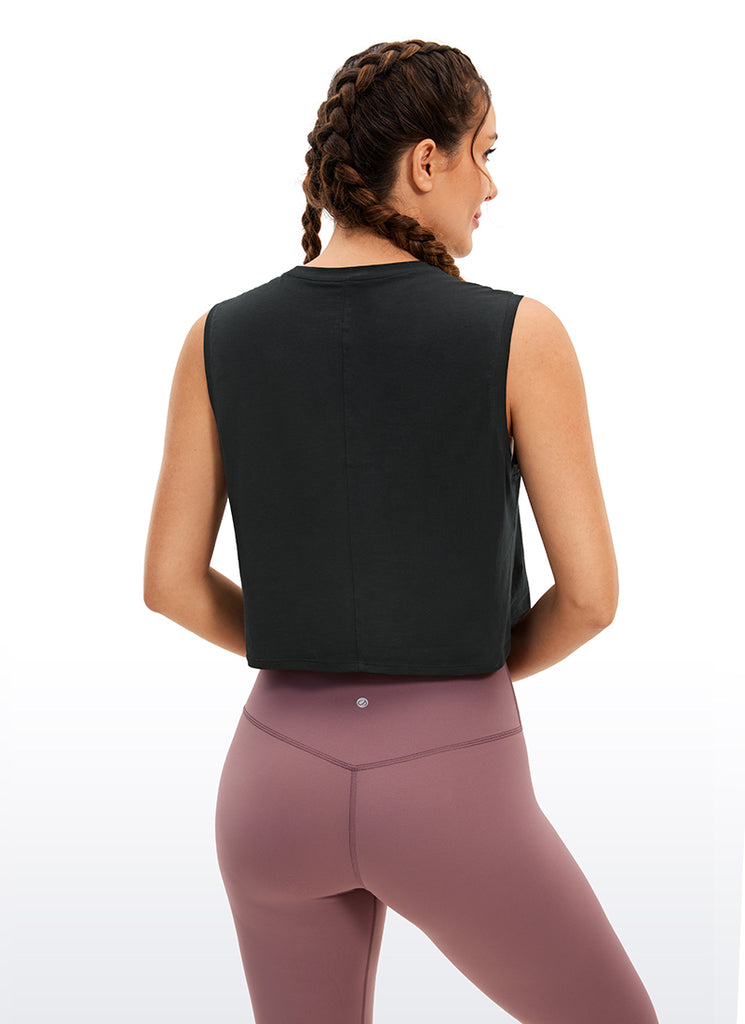 CRZ YOGA Women's Yoga Workout Loose Fit Pima Cotton Crop Tank Tops Black