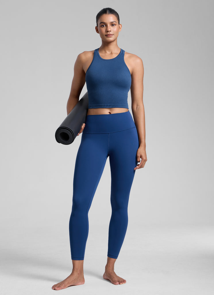 CRZ YOGA Women's Yoga Slim Fit Tops Seamless Longline Tank High Neck Deep Red