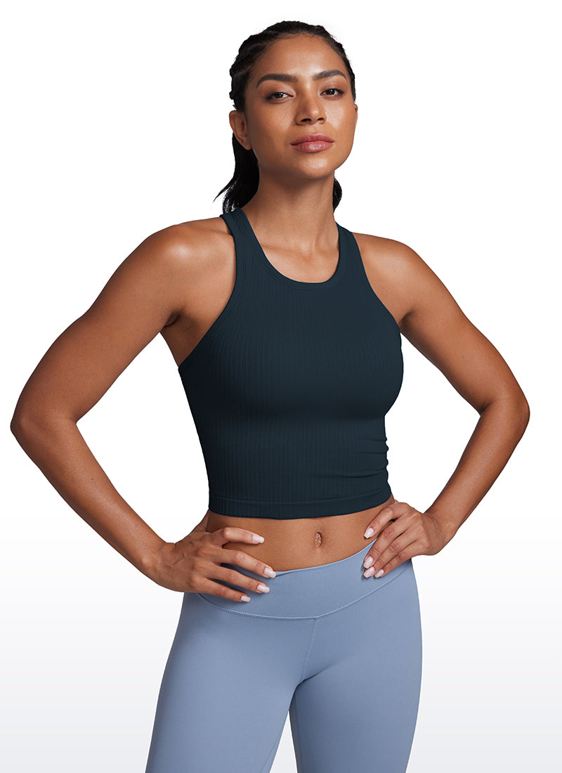 Seamless Ribbed Longline High Neck Crop Tank Racerback