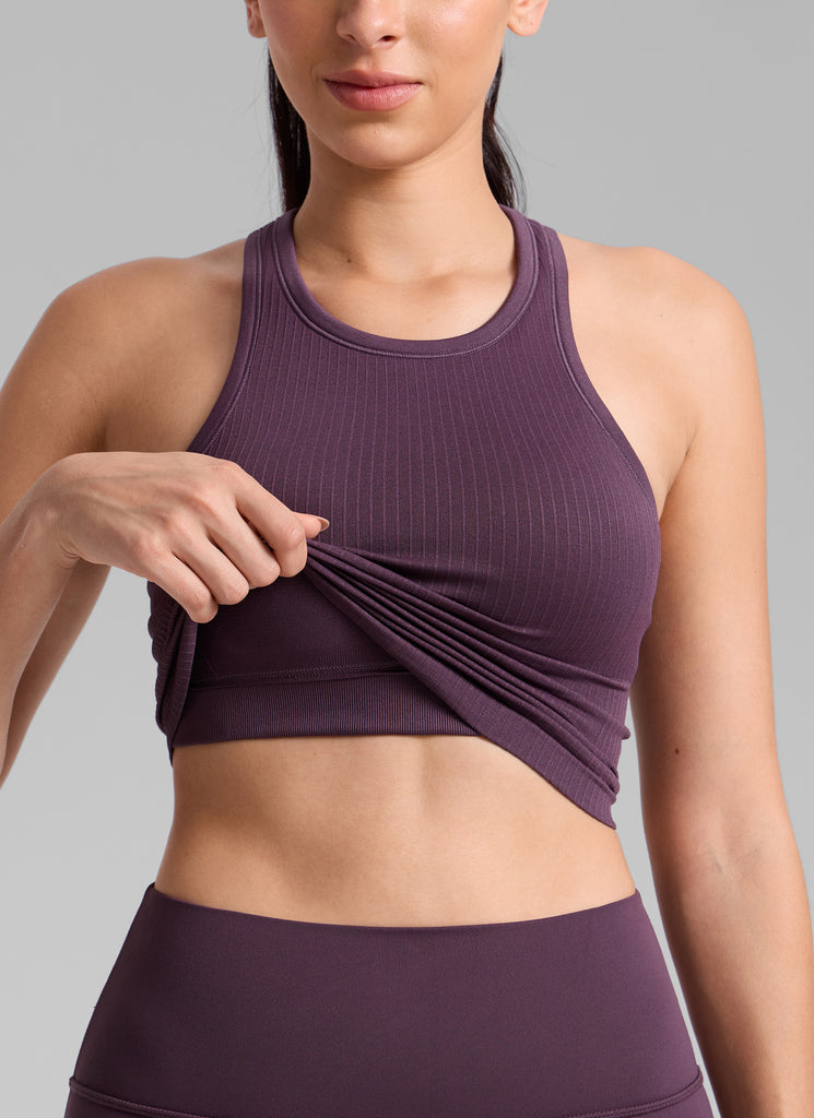 CRZ YOGA Women's Yoga Slim Fit Tops Seamless Longline Tank High Neck Deep Purple