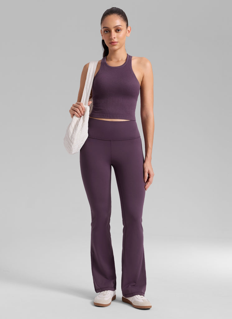 CRZ YOGA Women's Yoga Slim Fit Tops Seamless Longline Tank High Neck Strawberry Pink