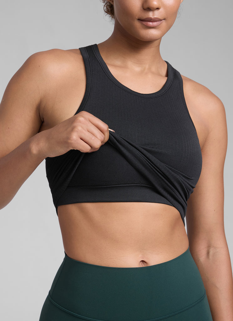 CRZ YOGA Women's Yoga Slim Fit Tops Seamless Hip LengthTank High Neck Black